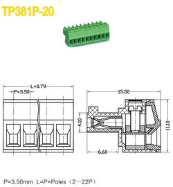 2-22 echada enchufable femenina 300V 8A PA66 del conector 3.5m m del bloque de terminales de postes