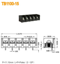 Bloques de terminales del poder negro de la barrera 20A con la echada de cobre amarillo de 2-12 postes PBT 11m m