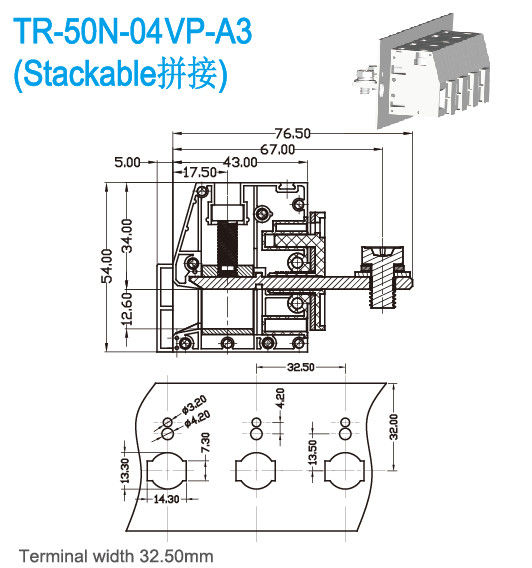 Bloques de terminales de acero de Tin Plated Copper Through Panel PA66 UL94 V0