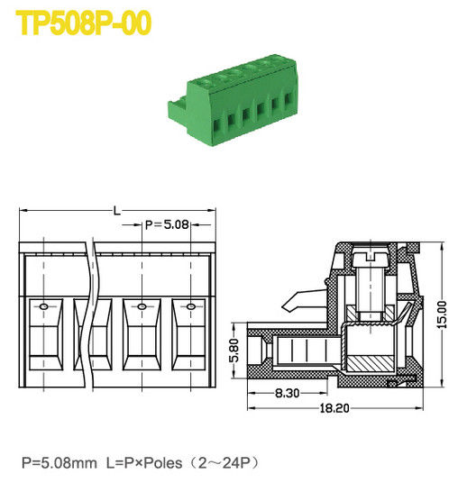 300V / echada eléctrica 5.08m m del tornillo del M3 de los bloques de terminales de las piezas femeninas 18A