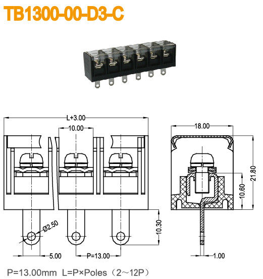 Bloques de terminales de alto voltaje del poder 20-8AWG con latón plástico de la cubierta 40A 2-12 postes