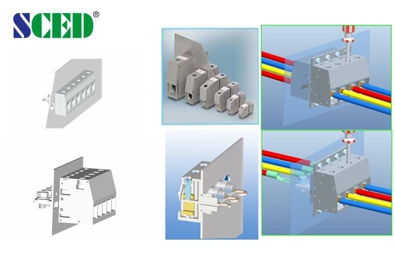 Pitch 10.10mm Feed Through Terminal Blocks 65A  2P - 24P Right Angle Wire Inlet