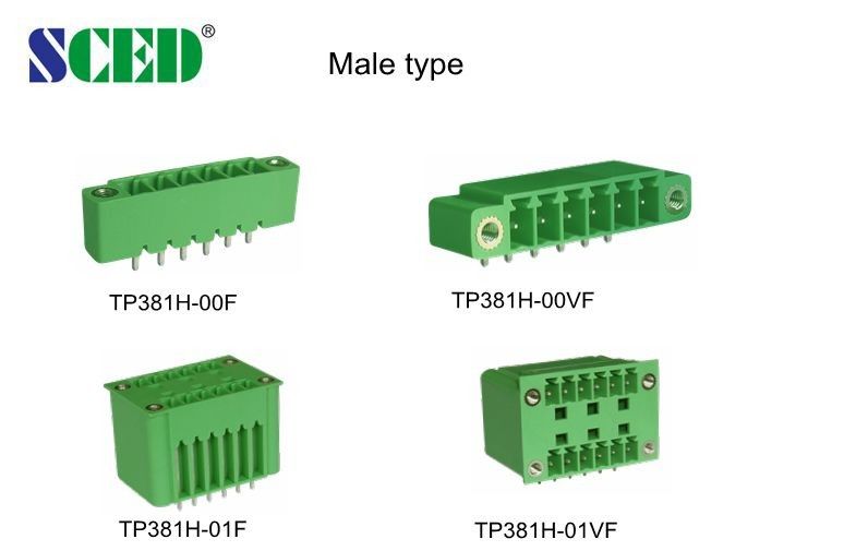 Bloque de terminales enchufable masculino de ángulo recto 300V 18A 7.62m m del color verde