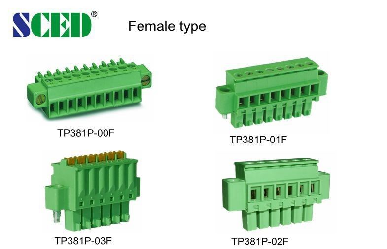 Bloque de terminales enchufable de espaciamiento verde 300V/8A femeninos UL94-V0 de 3.5m m