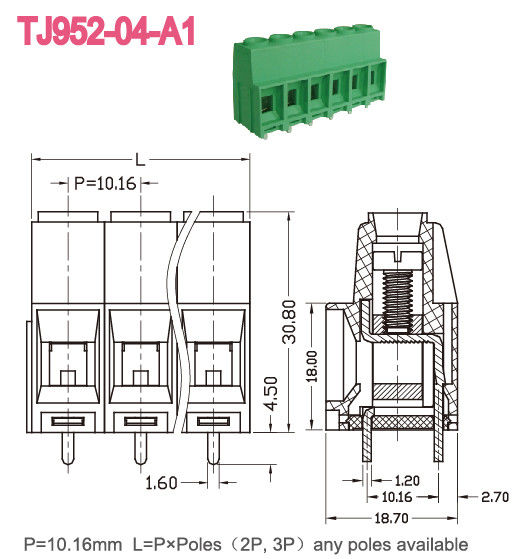 Bloque de terminales 57A 2-16 postes de tornillo del PWB de la echada 10.16m m de la comunicación