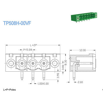 Enchufes masculinos enchufe en el bloque de terminales Pitch 5.08mm 300V / 18A 2-22 polos