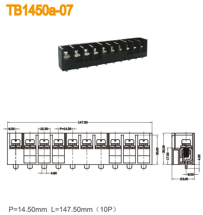 los bloques de terminales del poder de postes 600V 57A del bloque de terminales 10 de la barrera de la echada de 14.50m m se ennegrecen