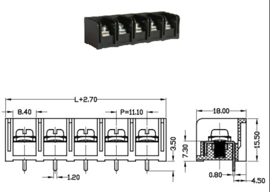 Bloques de terminales del poder negro de la barrera 20A con la echada de cobre amarillo de 2-12 postes PBT 11m m