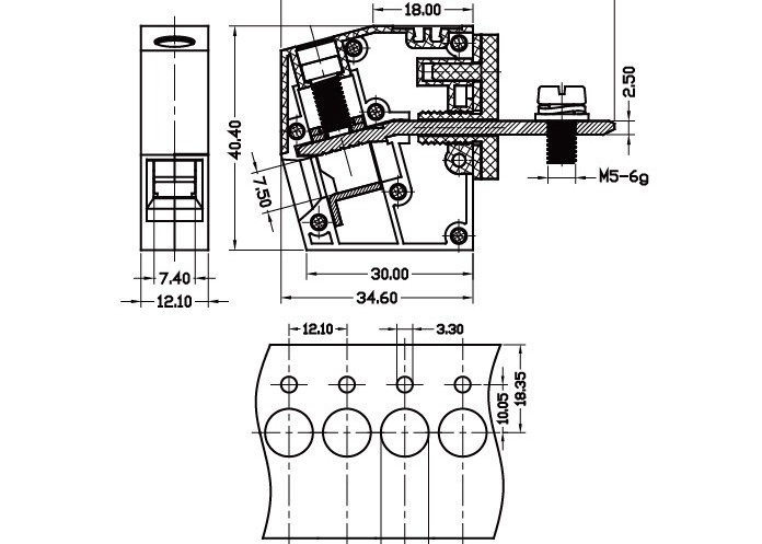 Anchura terminal del bloque de terminales UL94-V0 12.1m m del soporte 85A 600V del panel
