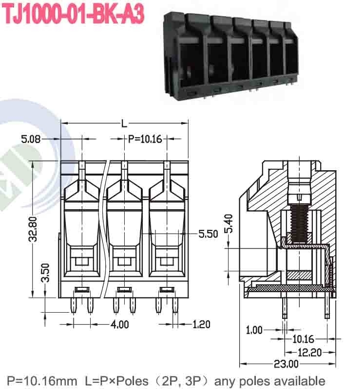 600V PA66 10.16mm 57A Bloque de terminales de resorte con jaula de sujeción de latón φ1.8 -40C- 105C
