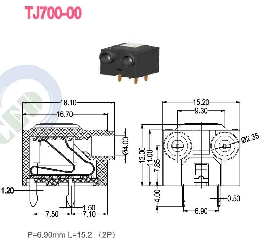 Bloque de terminales de tipo tornillo de tipo PBT de 300 V 10A negro para conexión eléctrica -40C- 105C