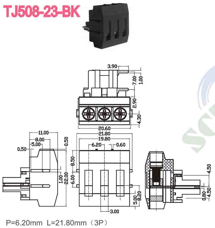 300V 10A M3 conector de bloque de terminal de tornillo 12 24 AWG PBT 6,2 mm de latón espaciador