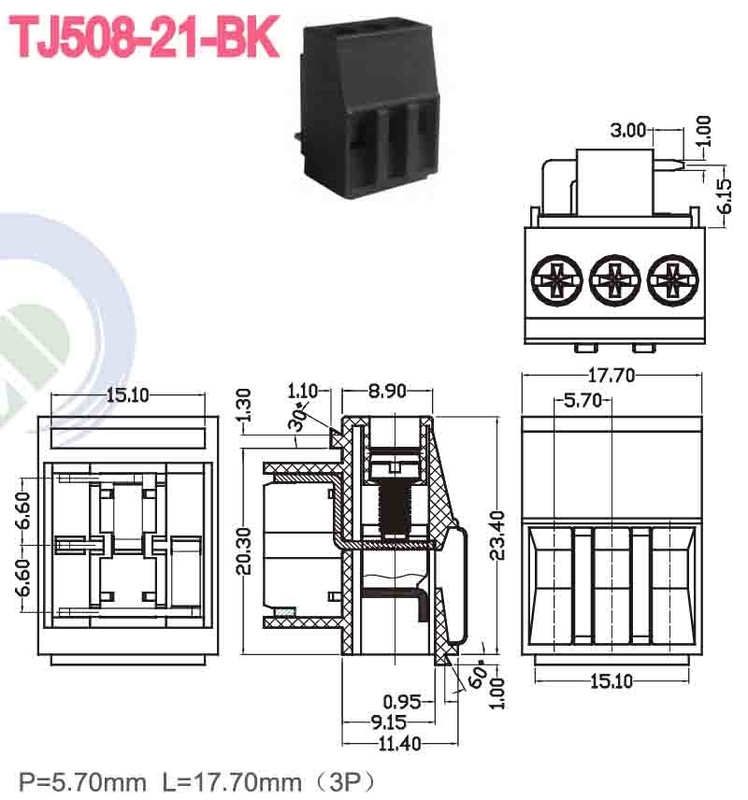 PA66 5,7 mm de latón 300V 10A M3 conector de bloque de terminal de tornillo 10 - 22 AWG