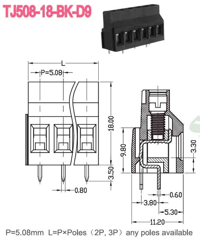 5.08mm 300V 10A PA66 Bloque de terminales de PCB Serie de elevación de tipo euro para control automático