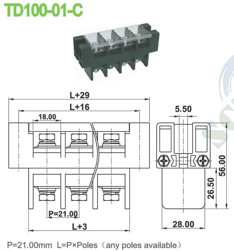 101A 21.0mm PBT Perforación 600V Alimentación a través del bloque terminal con cubierta de plástico