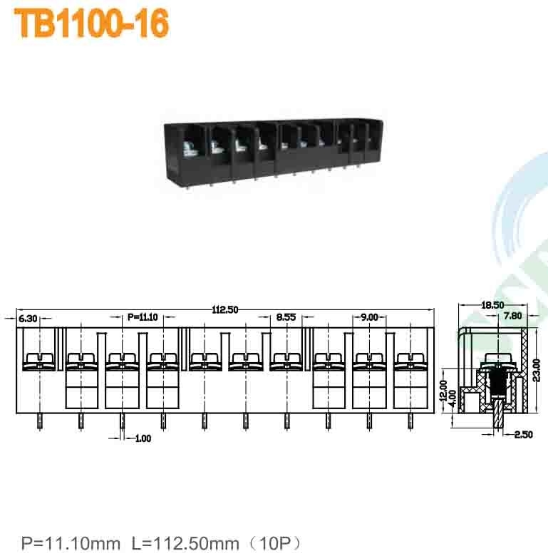 30A 600V PCB Barrier Terminal Block 11.10mm 10-22 AWG Right Angle Wire Inlet
